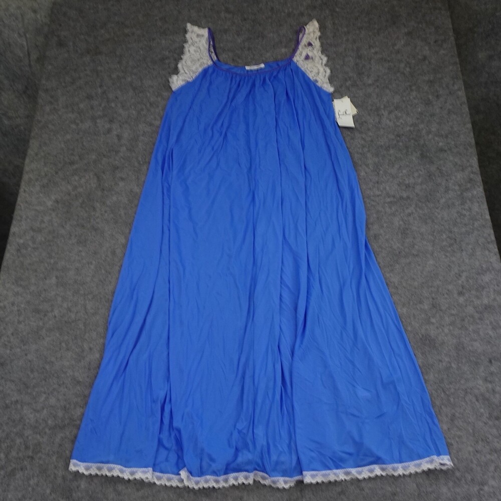 Vintage Kassatly Nightgown Womens Small S Blue Sleepwear Lace Long Flowy Gown